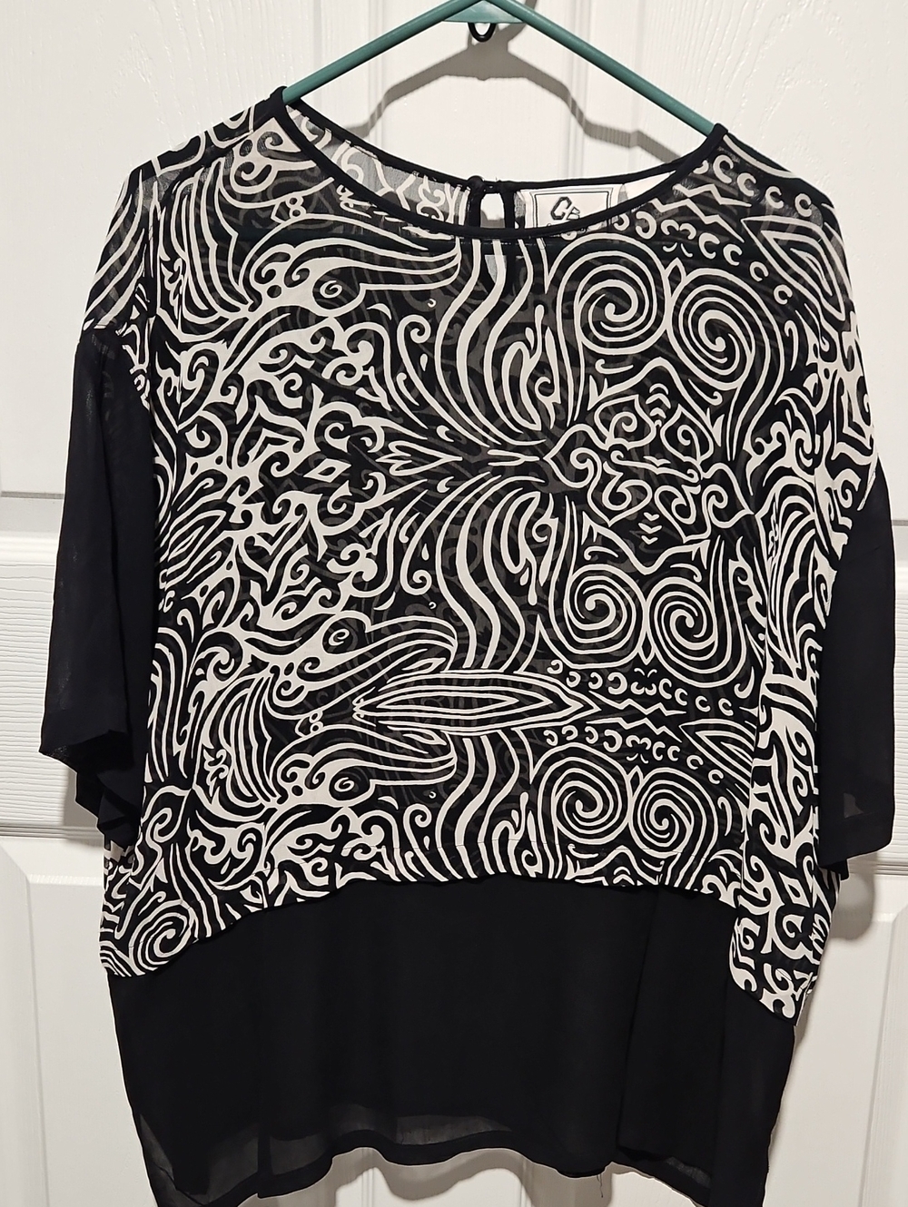 Women’s Black and White Patterned Blouse Sheer Top